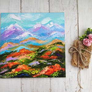 Rocky Mountains painting National Park Original oil painting on small canvas Abstract Landscape Floral Impasto art Cozy home decor