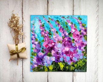 Purple blossom flowers original oil painting canvas, garden lilac floral art Farm house, Unique gift for mom Bedroom decor Impasto painting