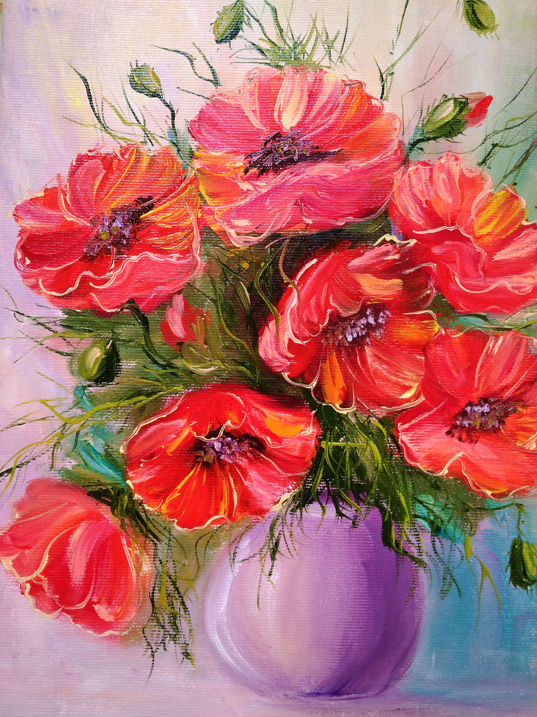 Poppy Flowers Original Oil Painting Canvas Impasto Red Blossom Art ...