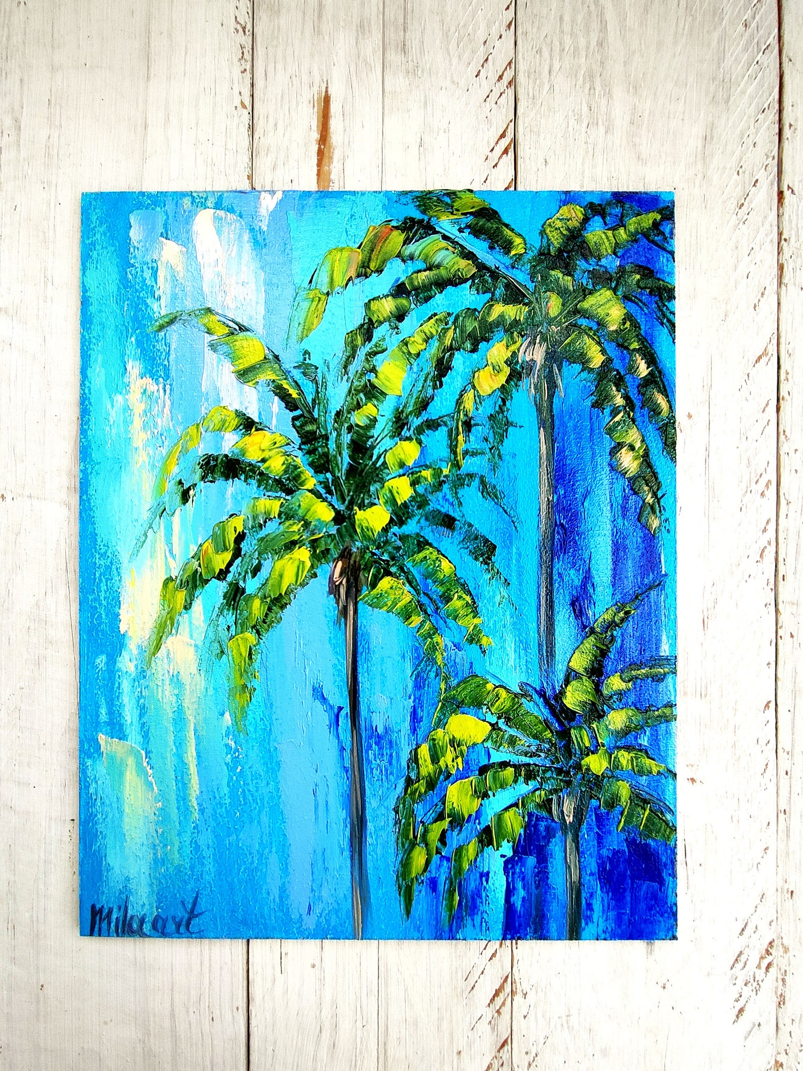 Abstract Palm Tree Wall Art Impasto Oil Painting Preppy Room Etsy