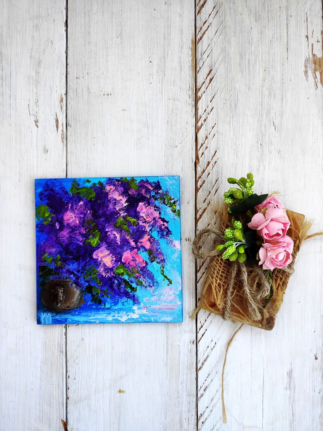 Purple Flowers Mini Original Oil Painting Impasto Lilac - Etsy UK
