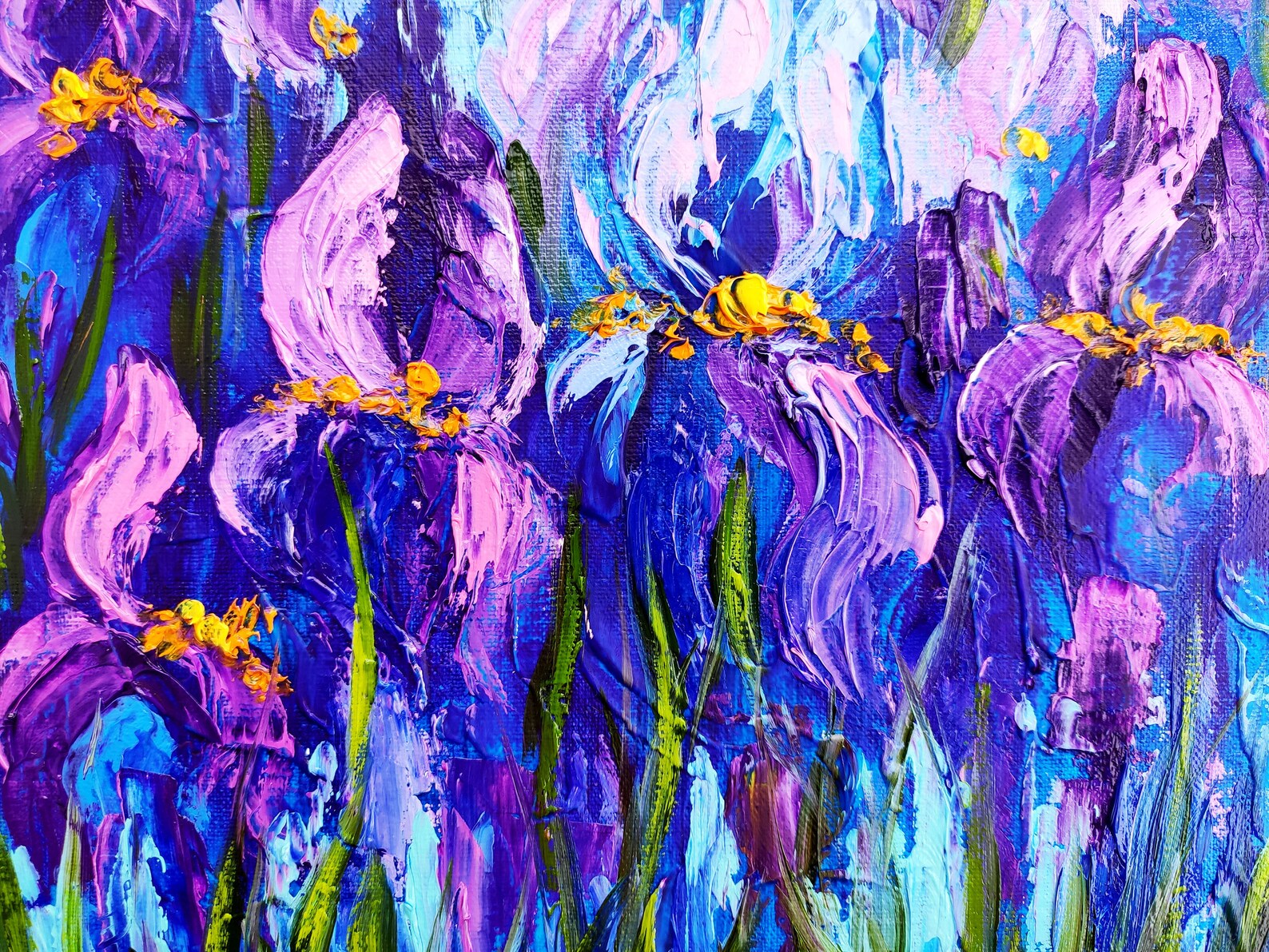 Purple Iris Painting Impasto Flowers Art Meadow Oil Painting | Etsy