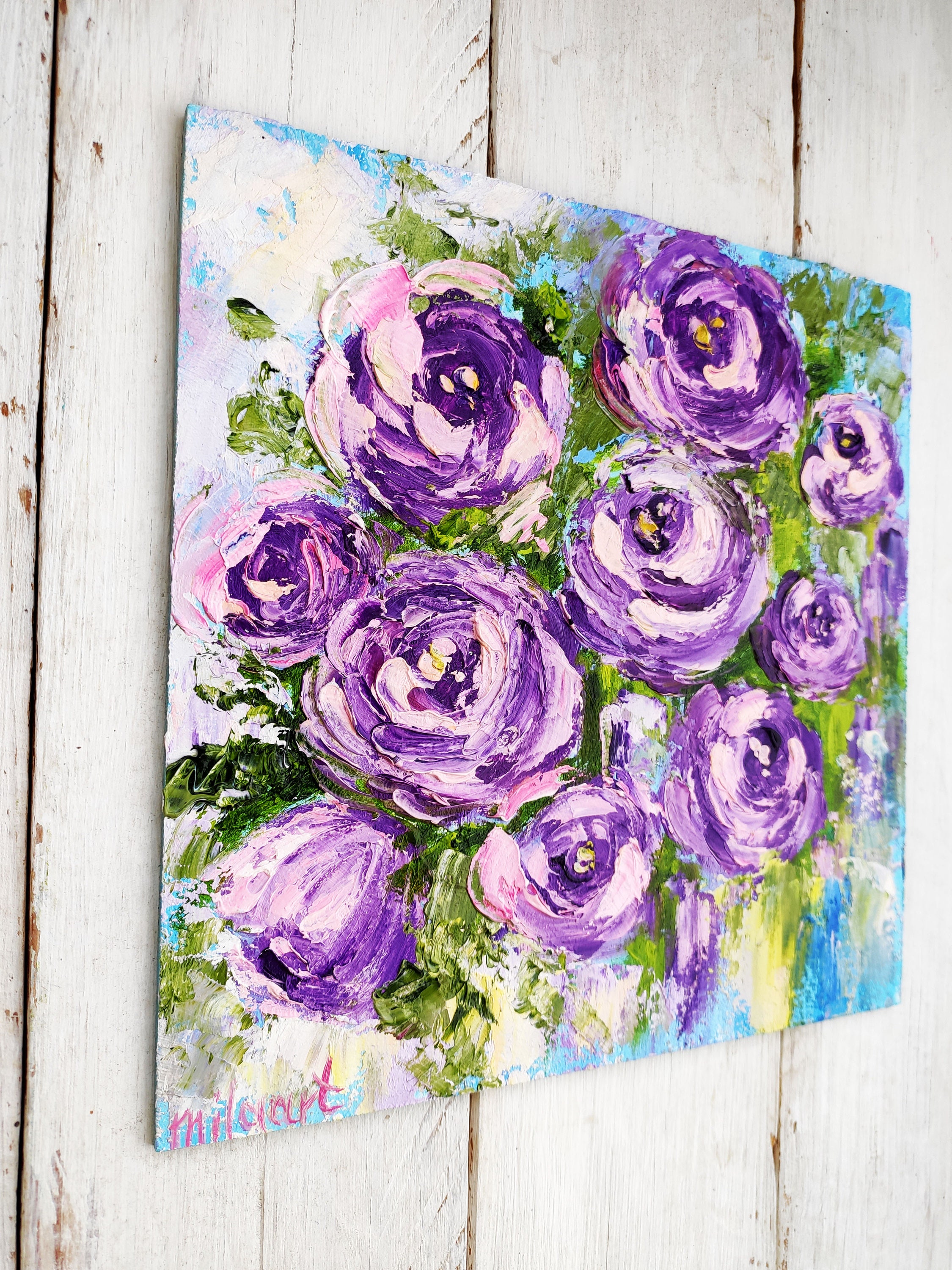 絵画 Oil painting of beautiful flowers. Original Oil On Canvas Painting of Beautiful Flowers Ornate