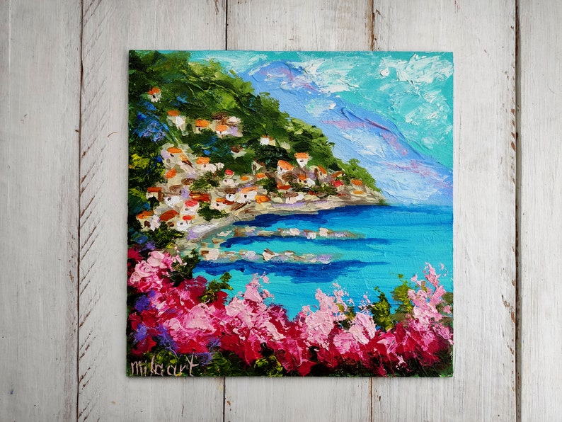 Amalfi coast painting Large oil painting Seaside artwork Italy wall art Coastal artwork Large canvas Italian painting Anniversary presents image 5