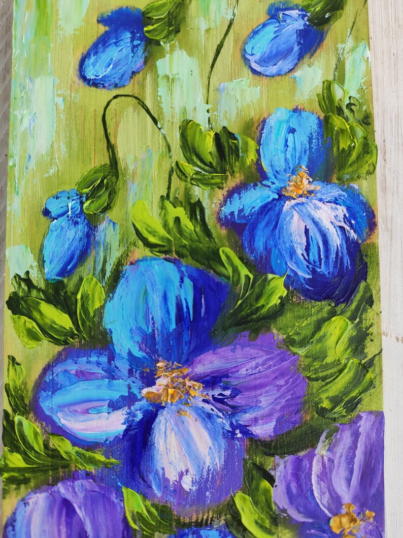Violet flowers Miniature painting on wood Original oil art Etsy