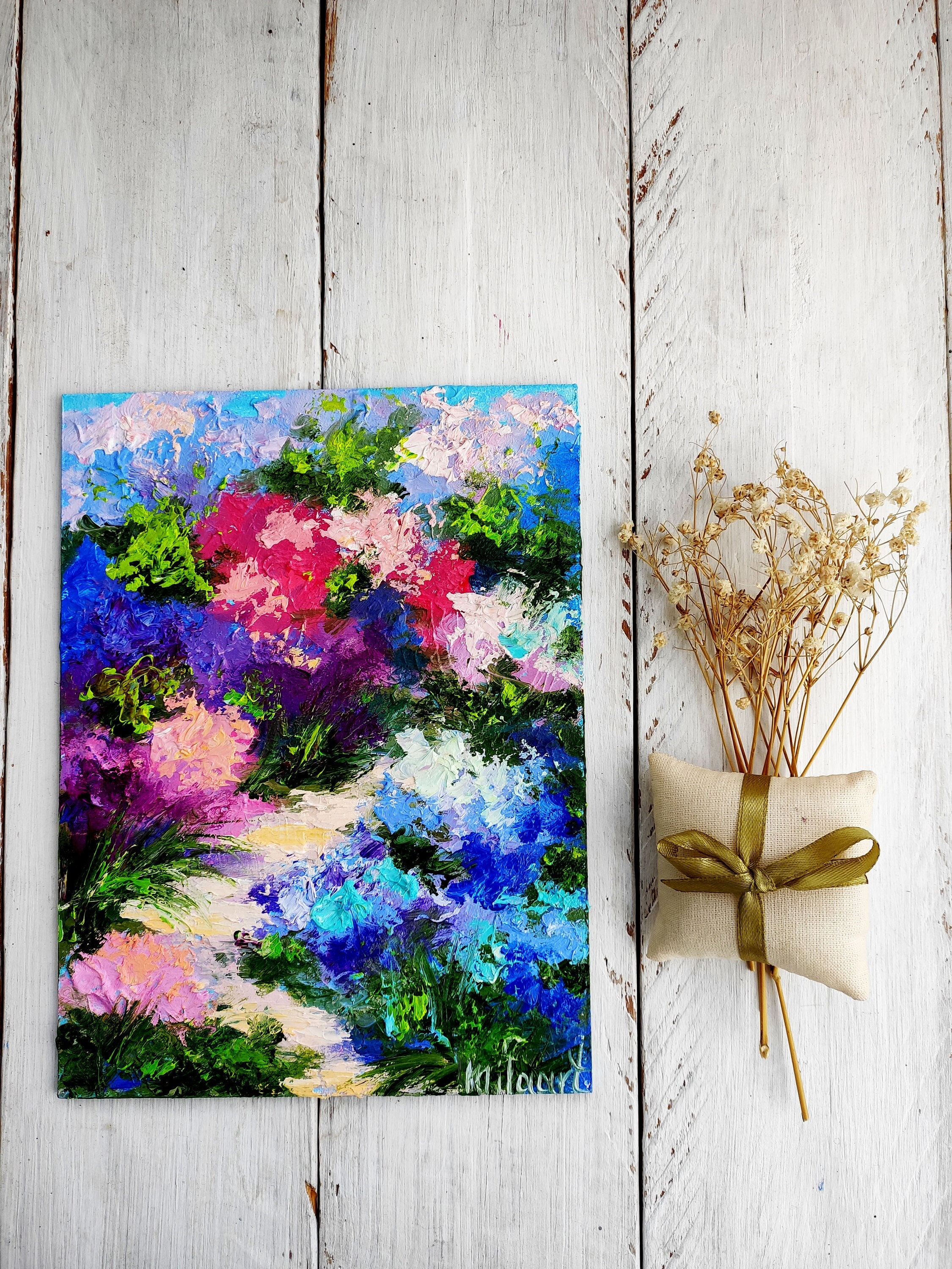 Lilac Floral Original oil painting on canvas board 5x7 Painting by