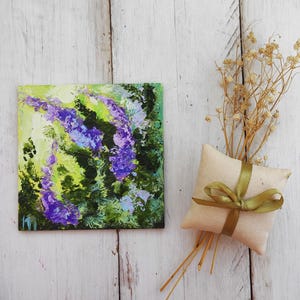 Mini pintura al óleo de flores Arte floral de pradera Paisaje de flores Precioso regalo para mamá Pintura en miniatura Tarjeta de felicitación de cumpleaños Pequeña pintura floral