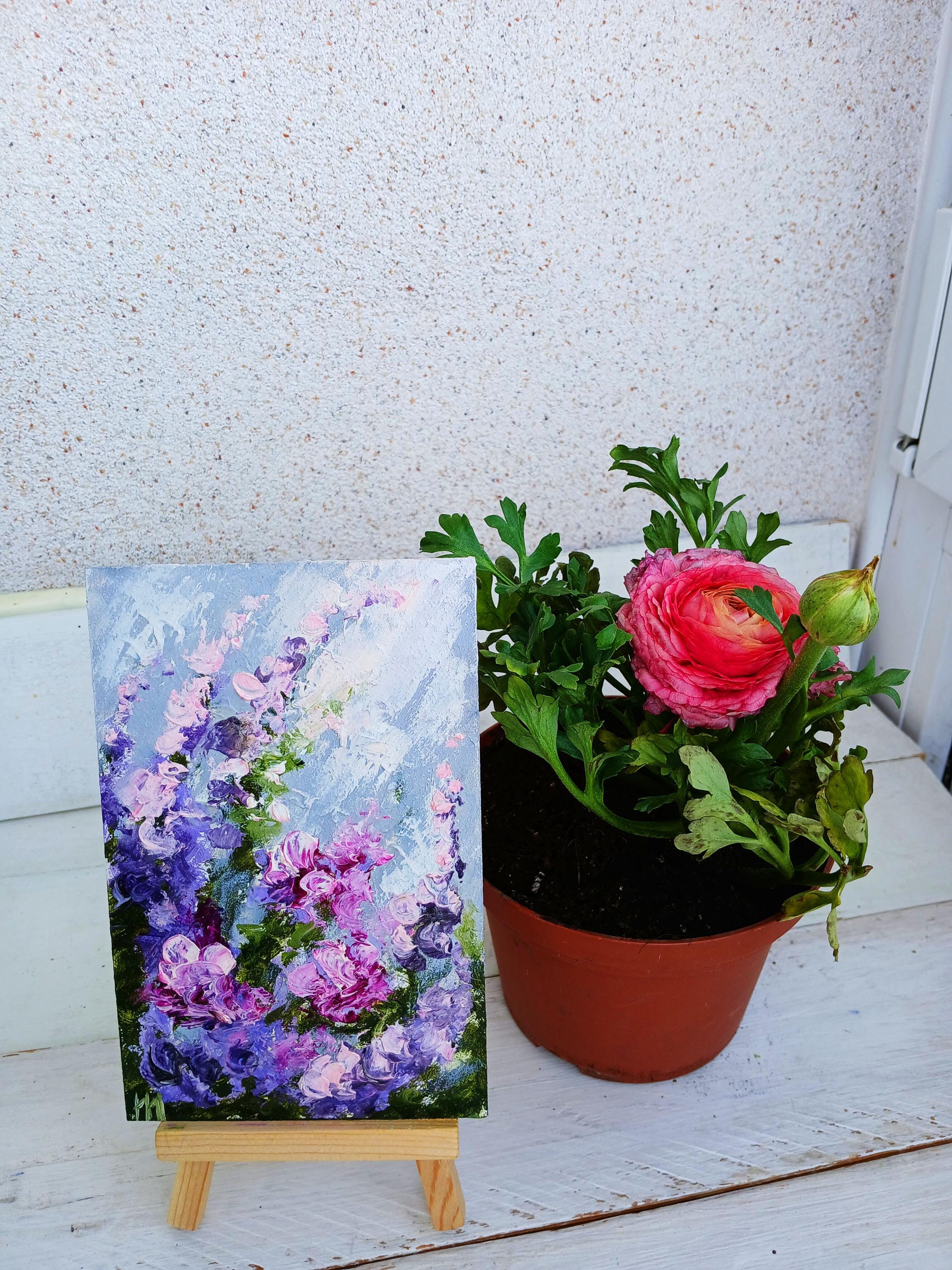 花のミニキャンバス絵画 母の日おめでとう 花の油絵 お母さんへの絵画