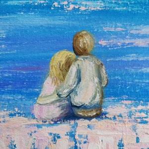 Couple painting Seascape Couple beach art Original oil painting on canvas Love you more gift New family artwork Preppy canvas art