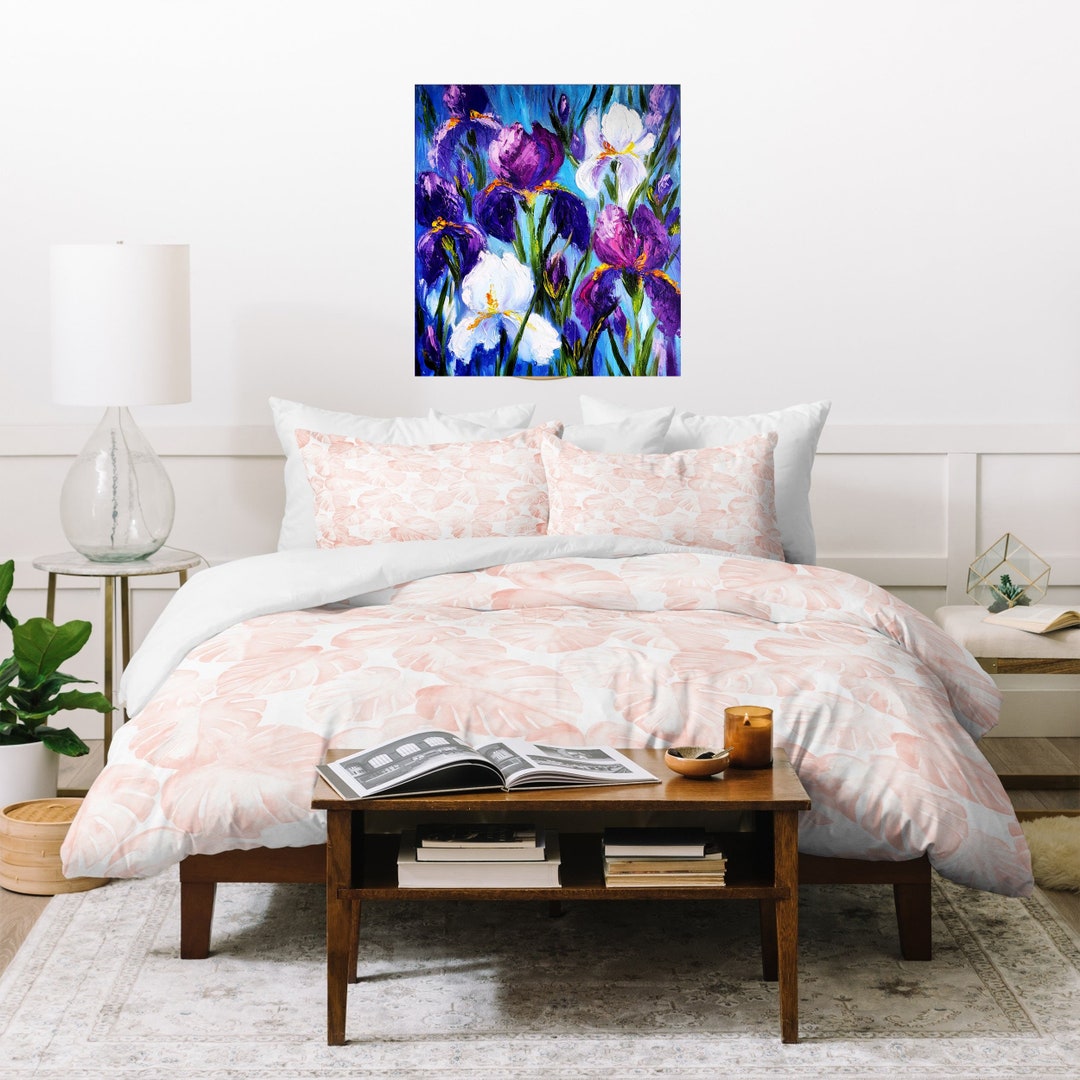 Iris Painting Dark Purple Wall Art Floral Large Oil Painting Etsy