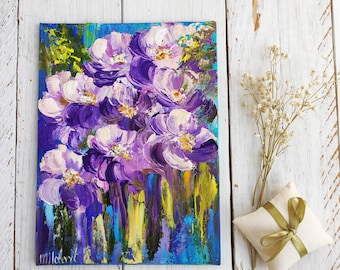 Abstract blossom flowers original oil painting on canvas Meadow floral art Impasto garden flower Gift for her Bedroom decor Country style