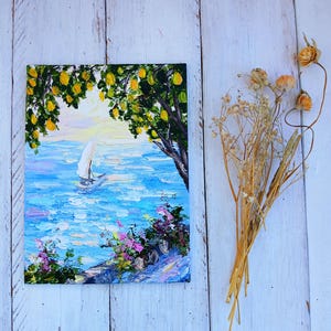Amalfiküste Kleines Ölgemälde Seaside Kunstwerk Mini Leinwand Gemälde Italienisches Kunstwerk Jubiläumsgeschenke Landschaftsbilder Geburtstagsgeschenke Bild 7