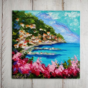 Amalfi coast painting Large oil painting Seaside artwork Italy wall art Coastal artwork Large canvas Italian painting Anniversary presents