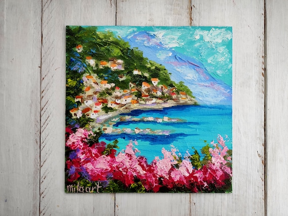 Amalfi coast painting Large oil painting Seaside artwork Italy wall art Coastal artwork Large canvas Italian painting Anniversary presents