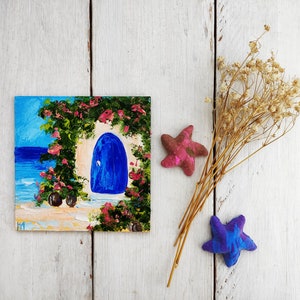 Mini peinture à l'huile originale de paysage Art empâtement Salutation d'un ami cadeau Petit paysage marin Belle peinture miniature de carte de mer Maison de ferme