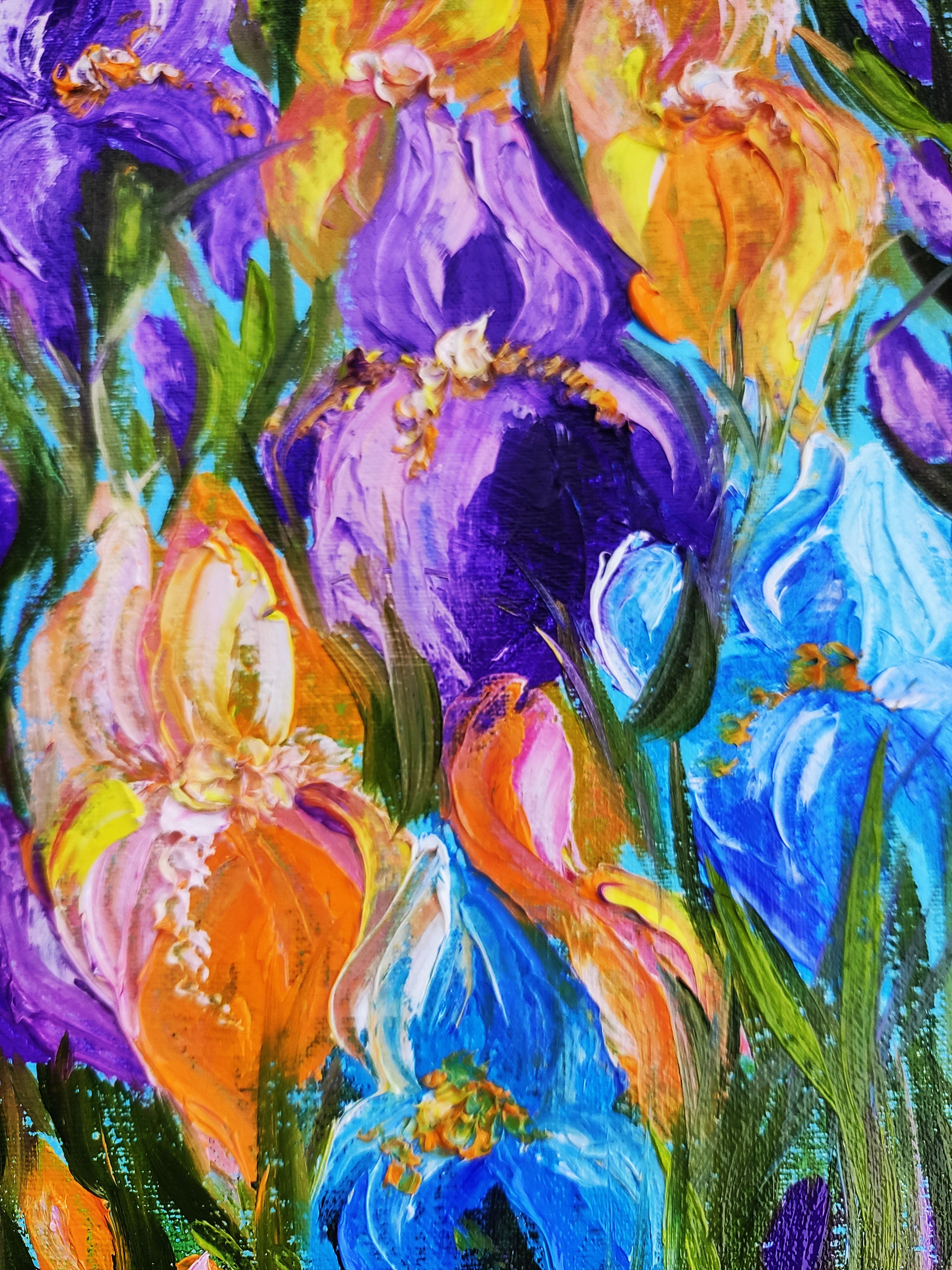 Original Iris Painting, Impasto Flowers Art, Oil Painting on Canvas ...