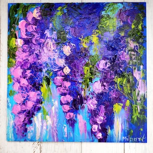 Art lilas, peintures à l’huile originales sur toile, œuvres d’art florales violettes, décor fait maison, peinture à l’huile 3D, art botanique abstrait, couteau à palette