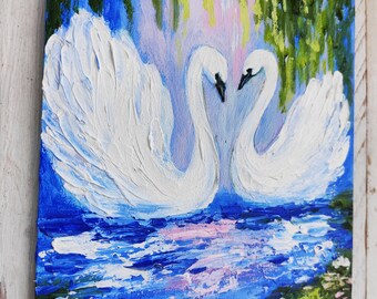 北欧レトロ 白鳥と湖 刺繍画 風景画 絵画 額縁 額装 アート 美術 芸術 飾り 湖の上の白鳥 ミニチュア絵画 オリジナル油絵キャンバス インパスト