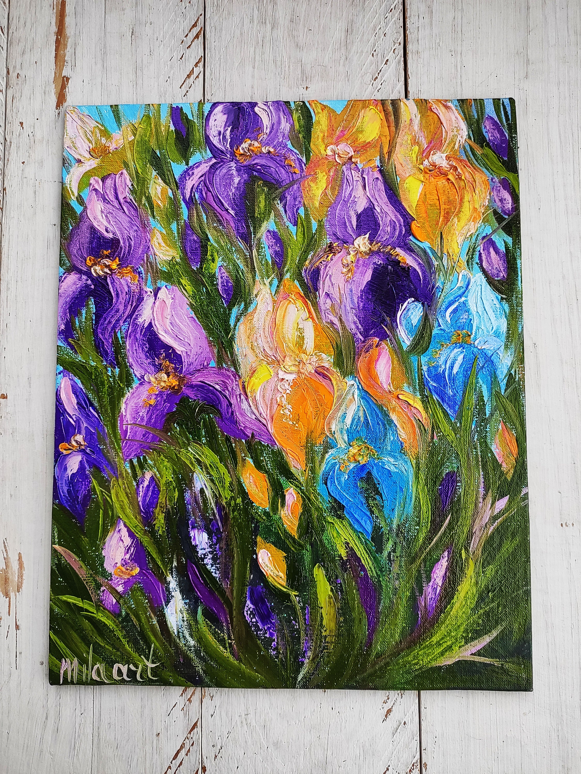 Original Iris Painting Impasto Flowers Art Oil Painting on | Etsy