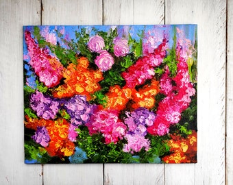 Wildflowers painting Floral oil painting on canvas Abstract art work Textured garden painting Impasto painting Bright meadows art