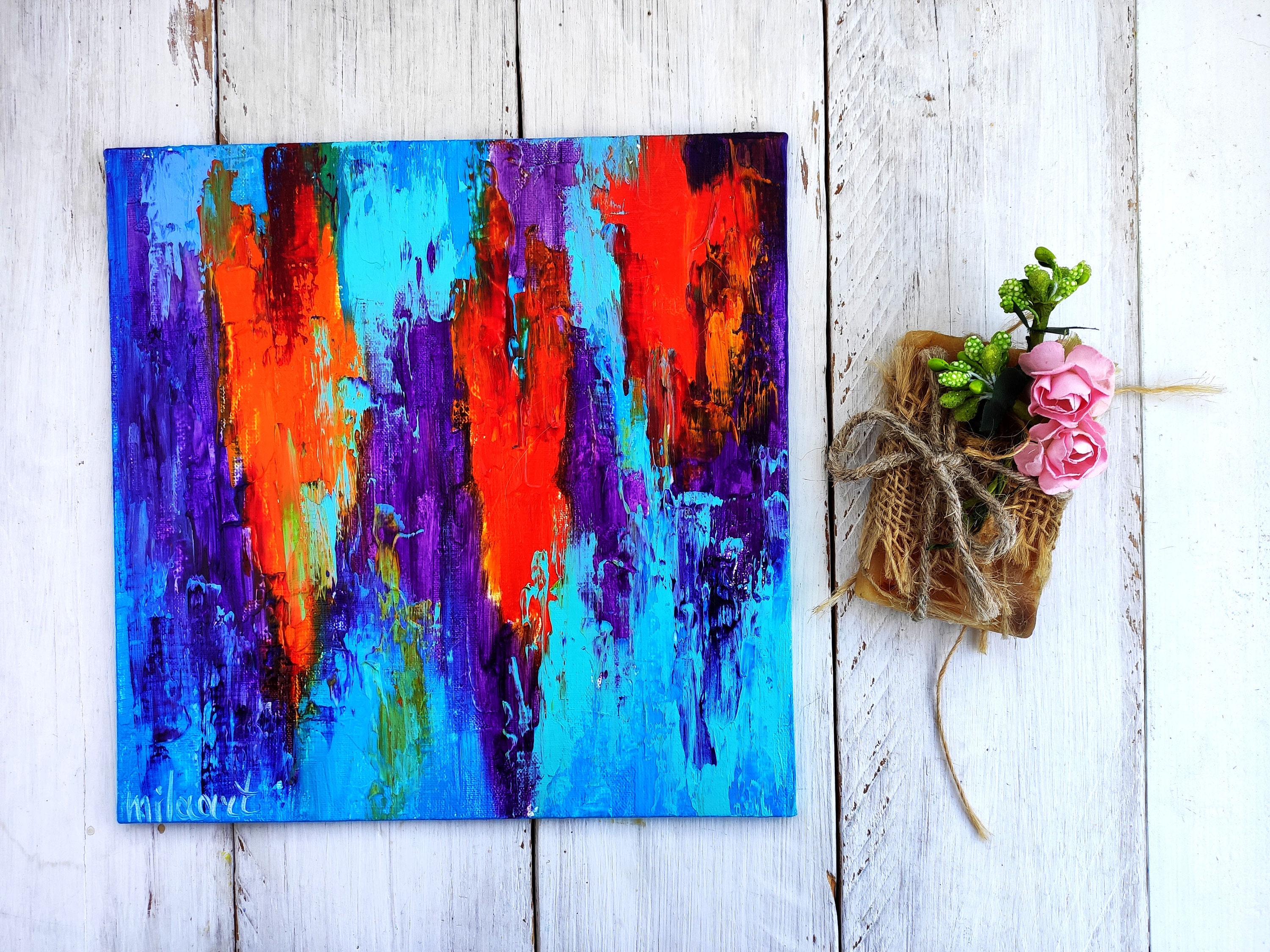 Bright Abstract Art Original Oil Painting on Canvas, Impasto
