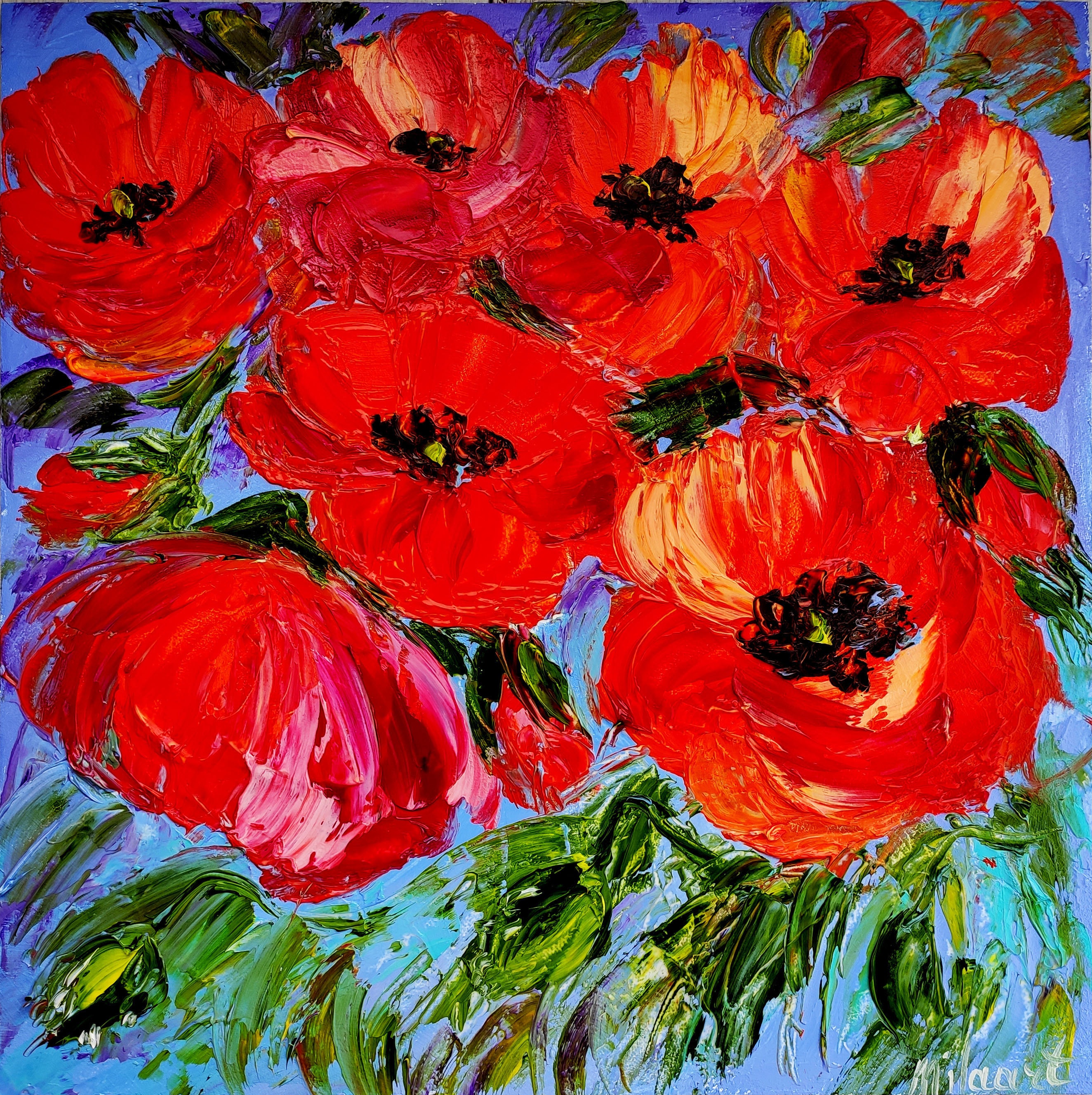 Poppy Oil Painting Canvas Original, Red Flowers Impasto Artwork Gift ...