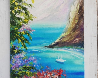 Amalfi coast painting Large canvas art Coastal artwork Impasto Large oil painting Italy Panoramic wall art Italian painting Seascape