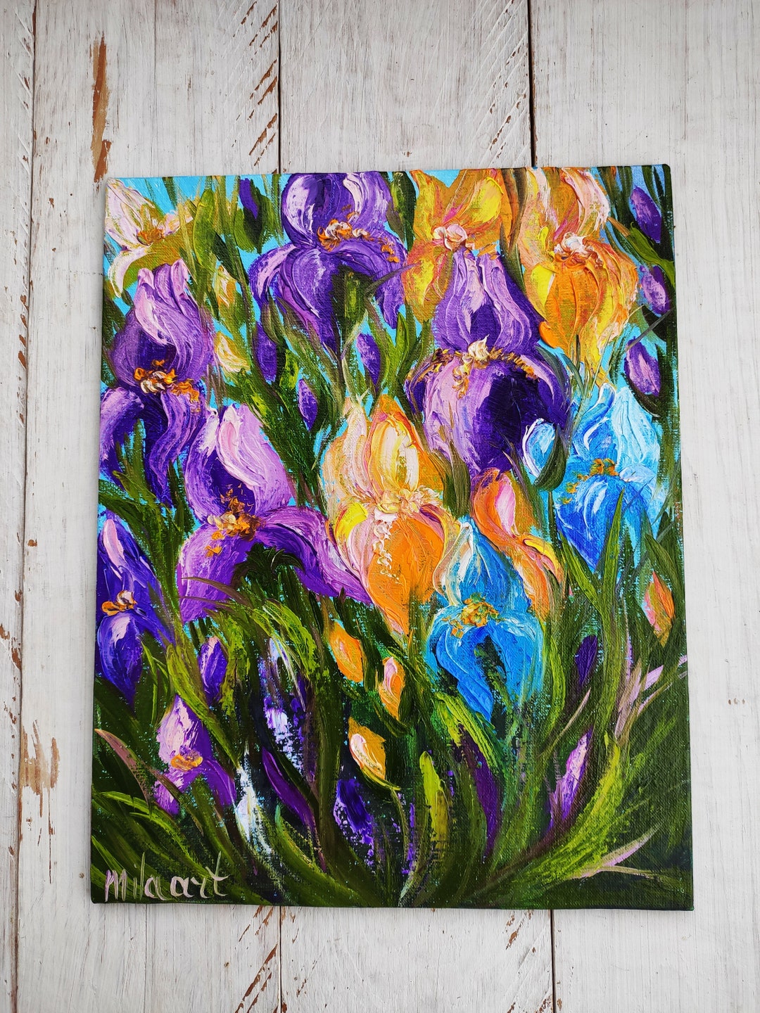 Original Iris Painting, Impasto Flowers Art, Oil Painting on Canvas ...