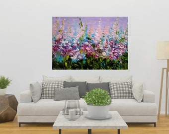 Extra large meadow flowers, Original oil painting on canvas, Impasto floral, Home Modern abstract bedroom landscape