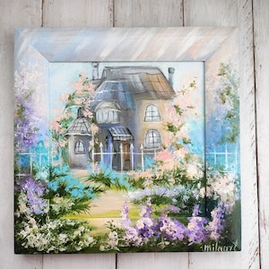 French landscape Colorful Fairy garden blossom Original oil painting canvas French country village Farm landscape Countryside 3D painting