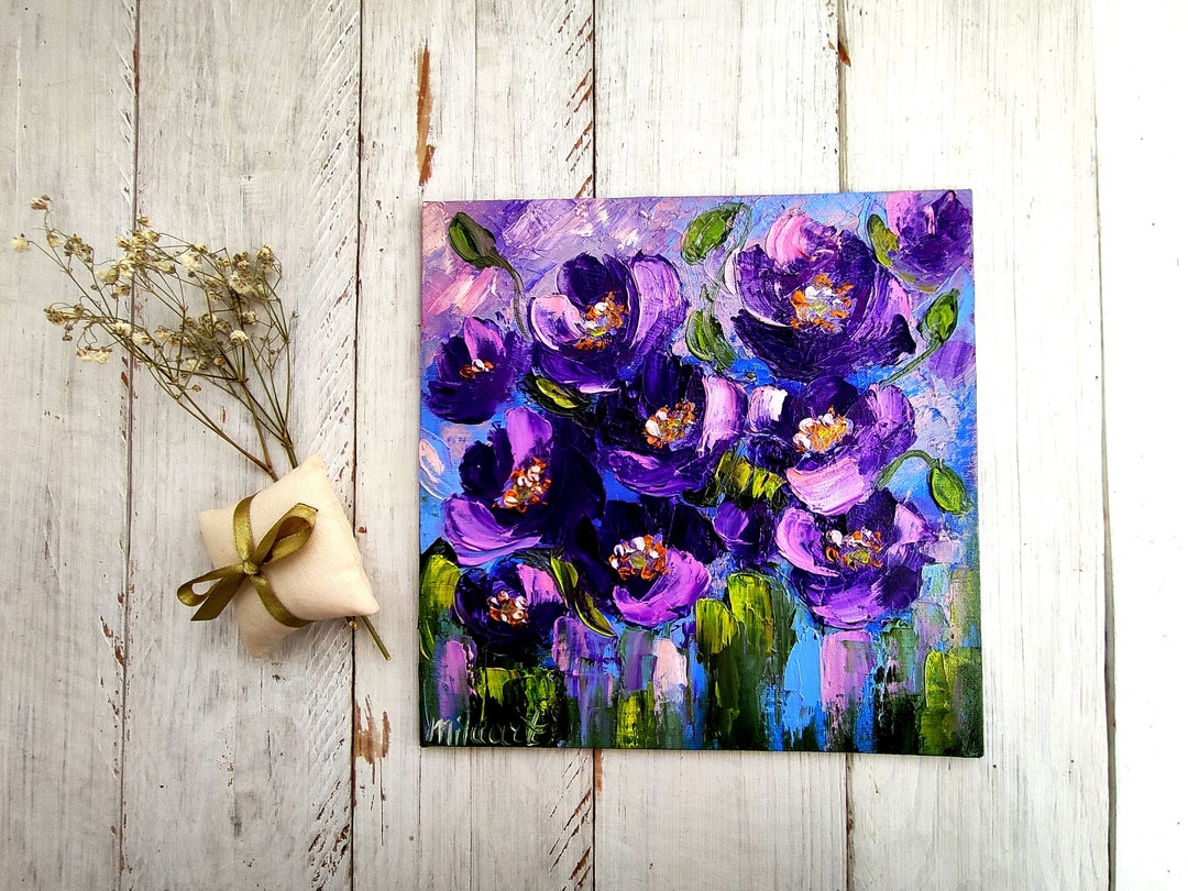 Purple Poppy Flowers Impasto Painting, Original Oil Painting Canvas ...