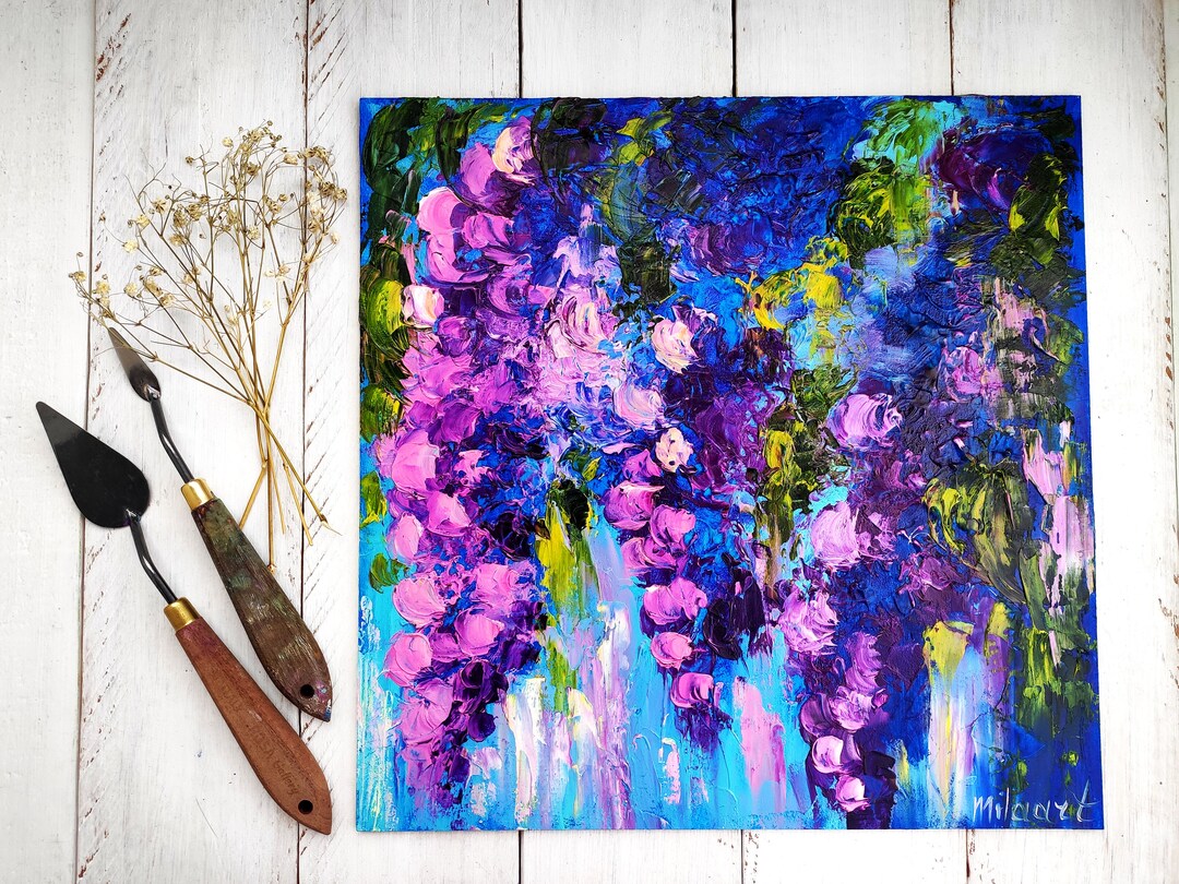 Wildflower Painting, Impasto Purple Flowers Original Oil Painting on ...