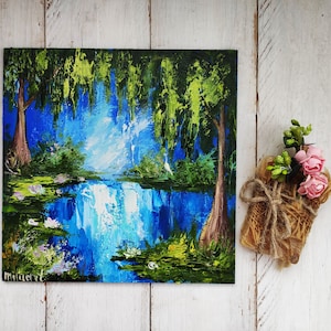 Louisiana painting Original oil painting on canvas Cypress tree art Impasto cypress swamp artwork Louisiana wall art Apartment decor