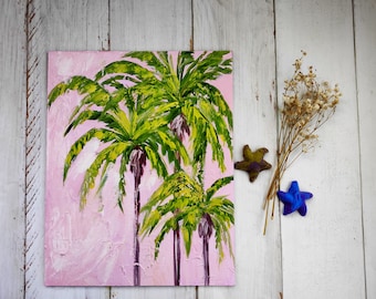 Palm leaf wall art Hawaii textured oil painting Palm tree Cottagecore decor Palette knife Abstract tropical painting by MilaPollyart