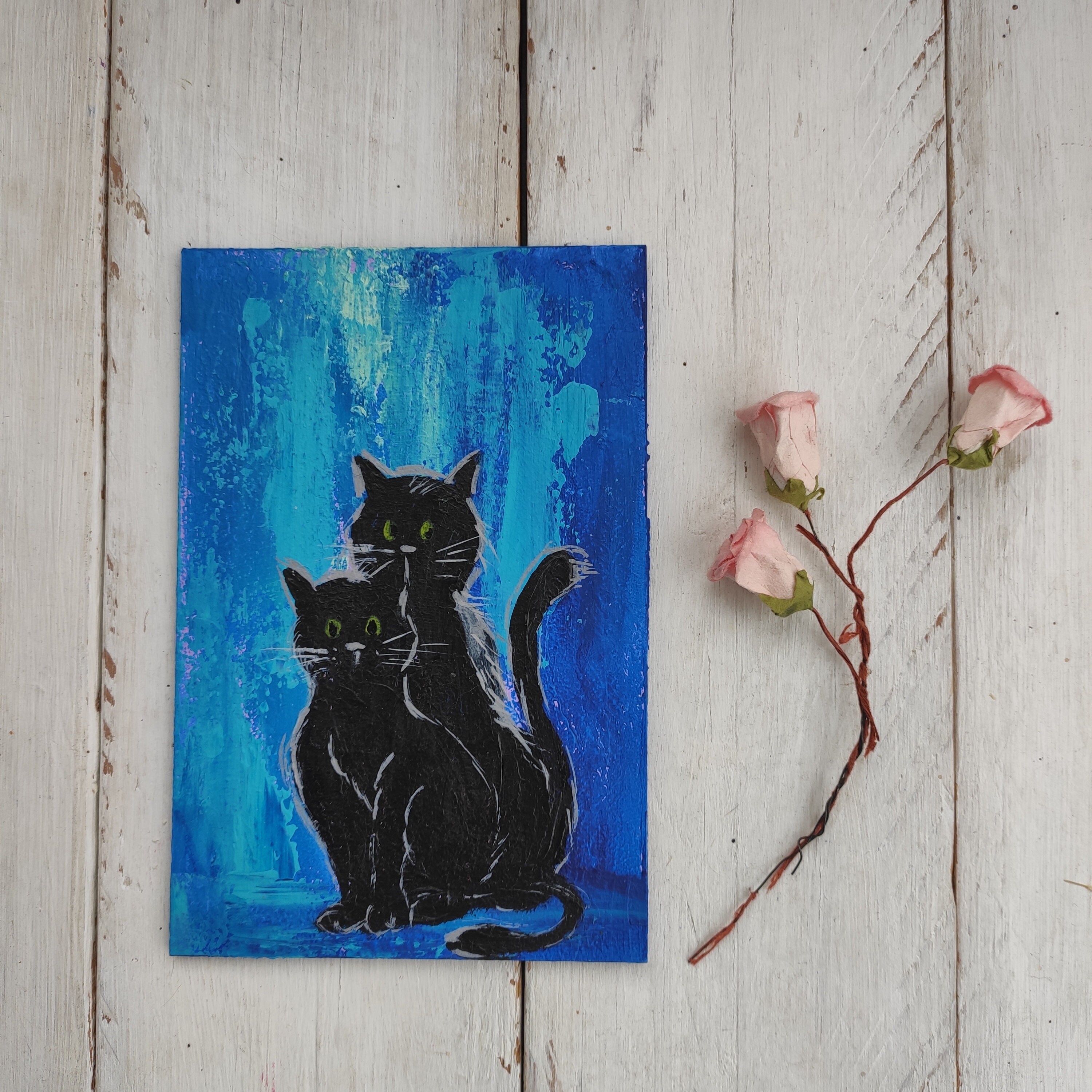 楽描屋 「猫」 絵 猫の絵 原画 アクリル絵の具 キャンバス（犬と