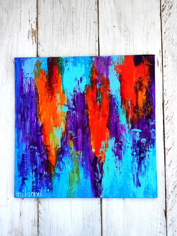 Bright Abstract Art Original Oil Painting on Canvas, Impasto
