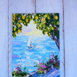 Amalfiküste Kleines Ölgemälde Seaside Kunstwerk Mini Leinwand Gemälde Italienisches Kunstwerk Jubiläumsgeschenke Landschaftsbilder Geburtstagsgeschenke Bild 5