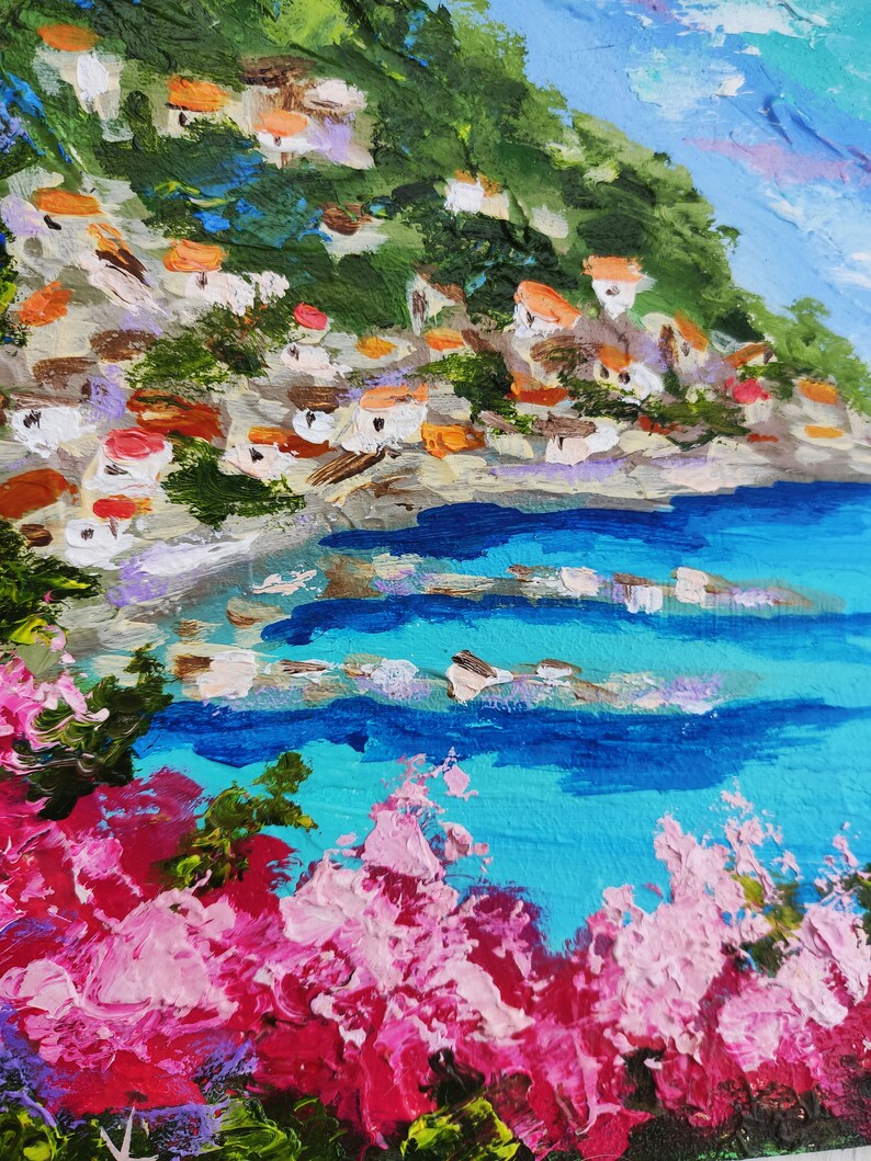 Amalfi coast painting Large oil painting Seaside artwork Italy wall art Coastal artwork Large canvas Italian painting Anniversary presents image 4