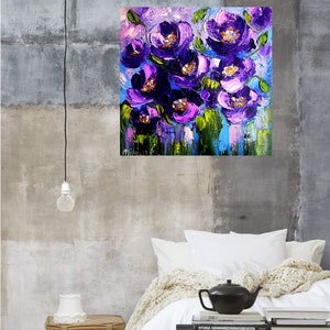 Purple Flower Wall Art Large Oil Painting on Canvas Oversize Textured ...