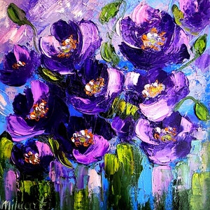 Purple Flower Wall Art Large Oil Painting on Canvas Oversize Textured ...