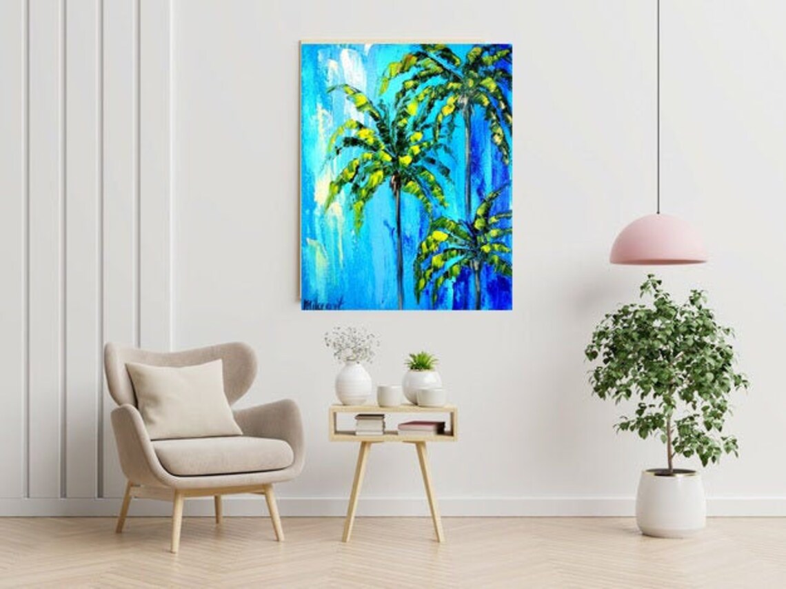 Abstract Palm Tree Wall Art Extra Large Painting Impasto Oil Etsy