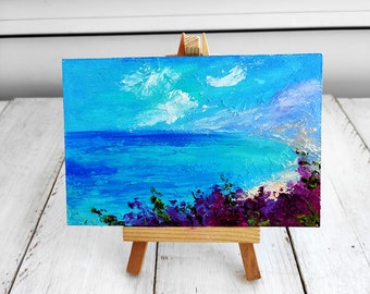 Small painting Amalfi coast painting Seaside artwork Italian mini canvas Birthday presents Scenic art Guest room art Step dad gift