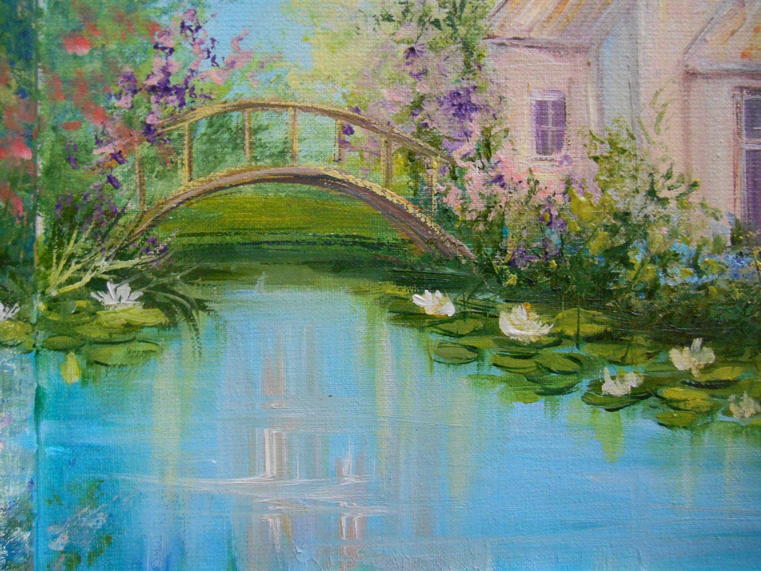 Lake Original Oil Painting Canvas Floral Garden Landscape Colorful ...