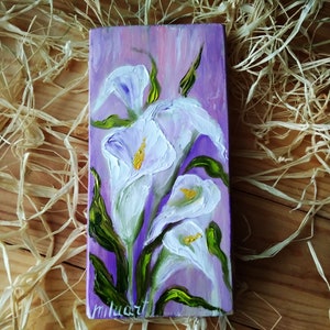 Lilac flowers painting on wood original oil art, floral mini artwork, positive gift, lovely mother gift, kitchen flower wall art