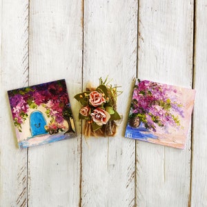 Set de regalo lienzo Mini pintura floral Tarjeta de felicitación pintada Pintura al óleo empastada Hermoso regalo de agradecimiento Pequeño regalo de cumpleaños Mini arte floral