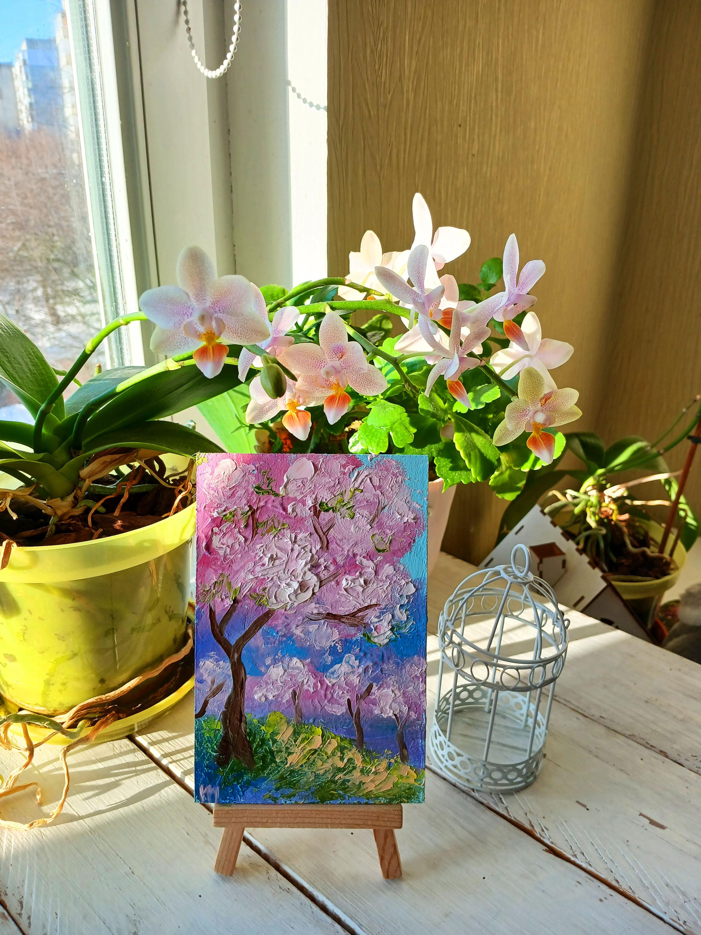 Cherry Blossom Painting Original Spring Landscape Mini Canvas Painting ...