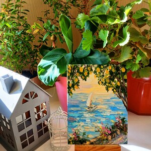 Amalfiküste Kleines Ölgemälde Seaside Kunstwerk Mini Leinwand Gemälde Italienisches Kunstwerk Jubiläumsgeschenke Landschaftsbilder Geburtstagsgeschenke Bild 8