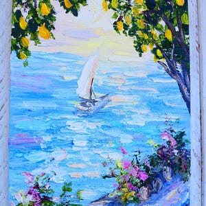 Amalfiküste Kleines Ölgemälde Seaside Kunstwerk Mini Leinwand Gemälde Italienisches Kunstwerk Jubiläumsgeschenke Landschaftsbilder Geburtstagsgeschenke Bild 6
