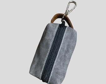 Waxed Canvas Dog Poop Bag Holder | Zipper Pouch with Grommet | Gray