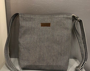 Railroad Stripe Crossbody Bag | Shoulder Bag| Handmade| Medium size Bag